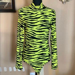 Neon Green Zebra Print Bodysuit sz Lg